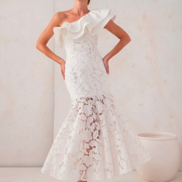 Vestido Encaje Blanco asimétrico Marina - Hortensia Maeso